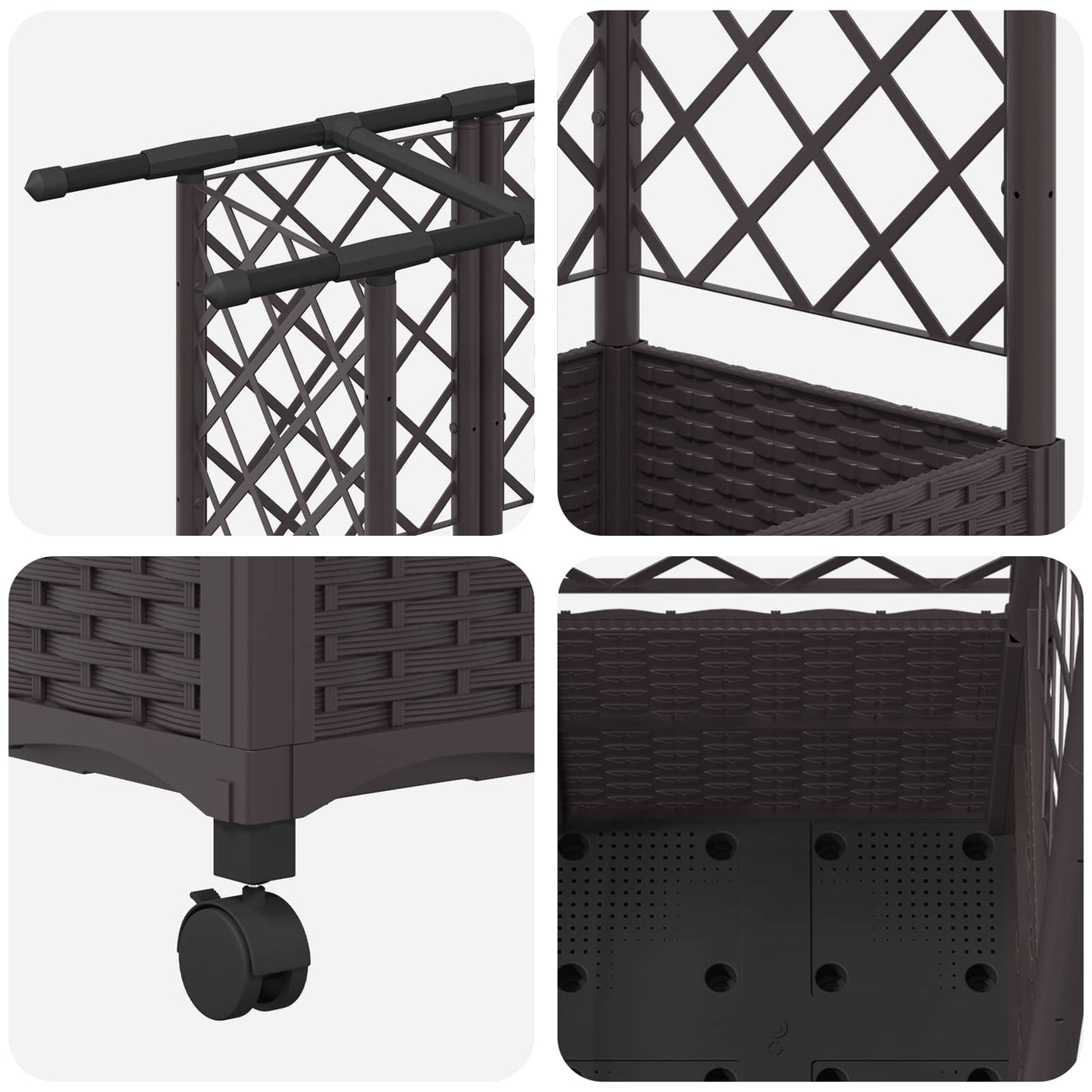 Verhoogd Bed met Trellis en Dak Bruin 124 x 40 x 142 cm PP