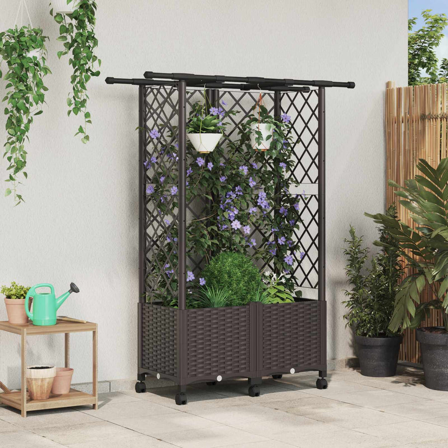 Verhoogd Bed met Trellis en Dak Bruin 124 x 40 x 142 cm PP