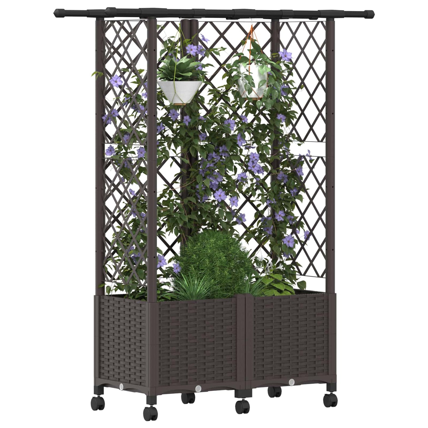 Verhoogd Bed met Trellis en Dak Bruin 124 x 40 x 142 cm PP