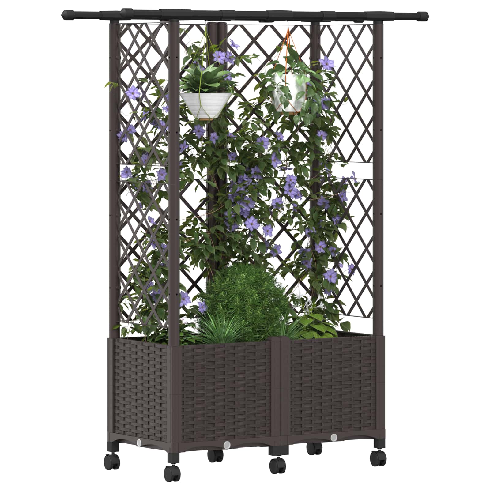 Verhoogd Bed met Trellis en Dak Bruin 124 x 40 x 142 cm PP