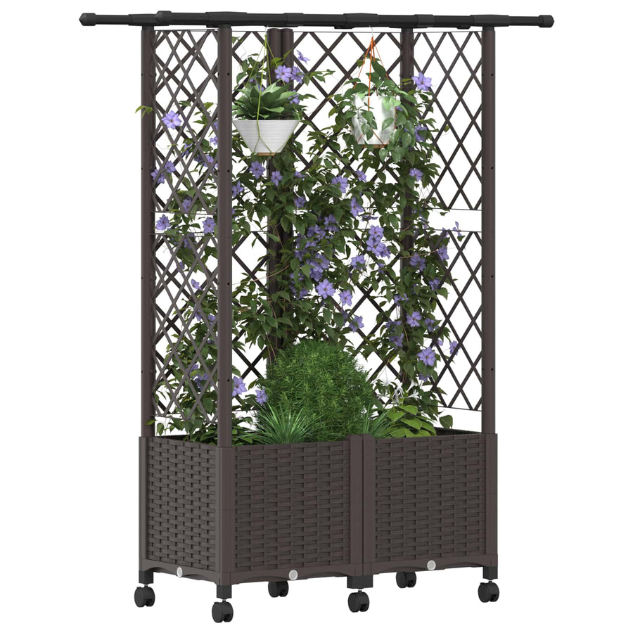 Verhoogd Bed met Trellis en Dak Bruin 124 x 40 x 142 cm PP