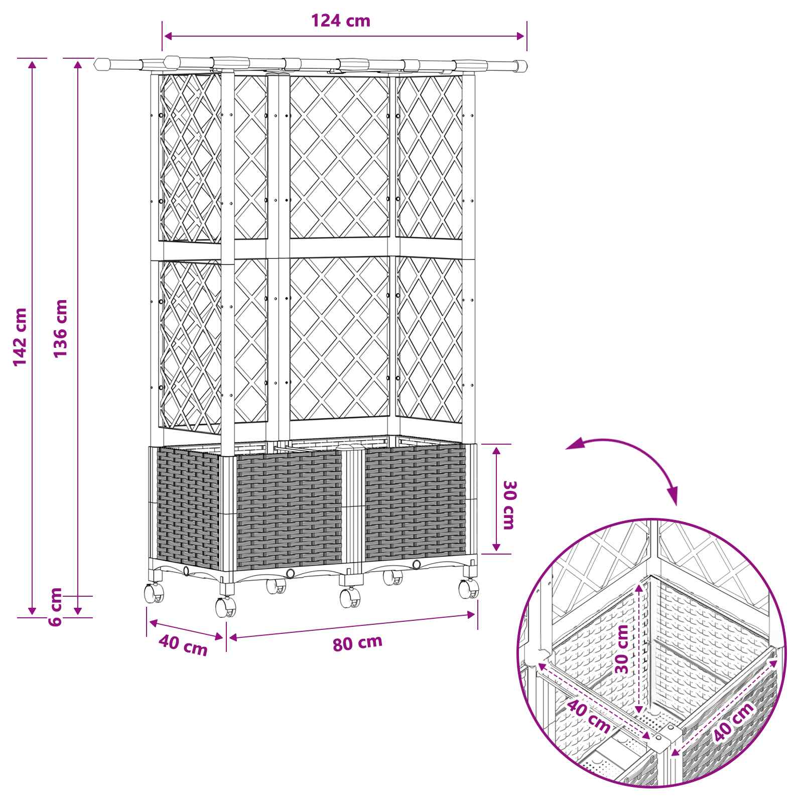Verhoogd Bed met Trellis en Dak Bruin 124 x 40 x 142 cm PP