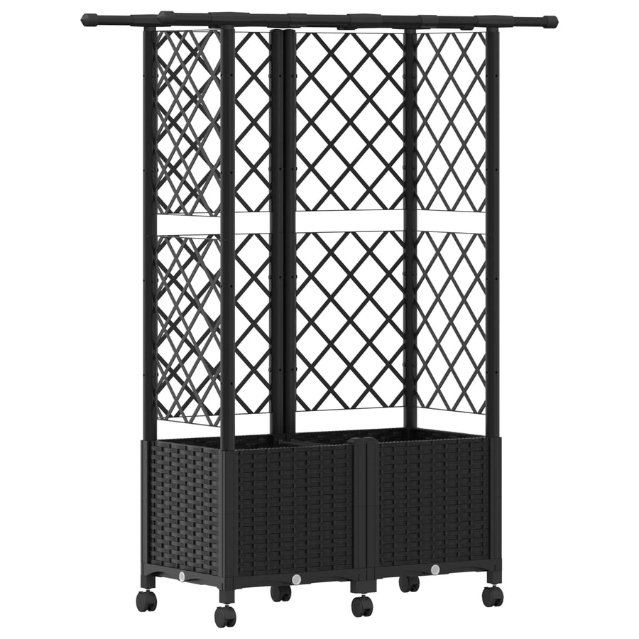 Verhoogd Bed met Trellis en Dak Zwart 124 x 40 x 142 cm PP