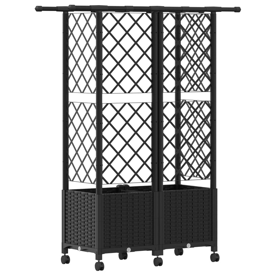 Verhoogd Bed met Trellis en Dak Zwart 124 x 40 x 142 cm PP