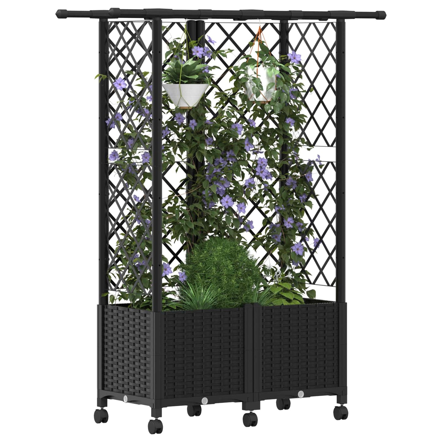 Verhoogd Bed met Trellis en Dak Zwart 124 x 40 x 142 cm PP