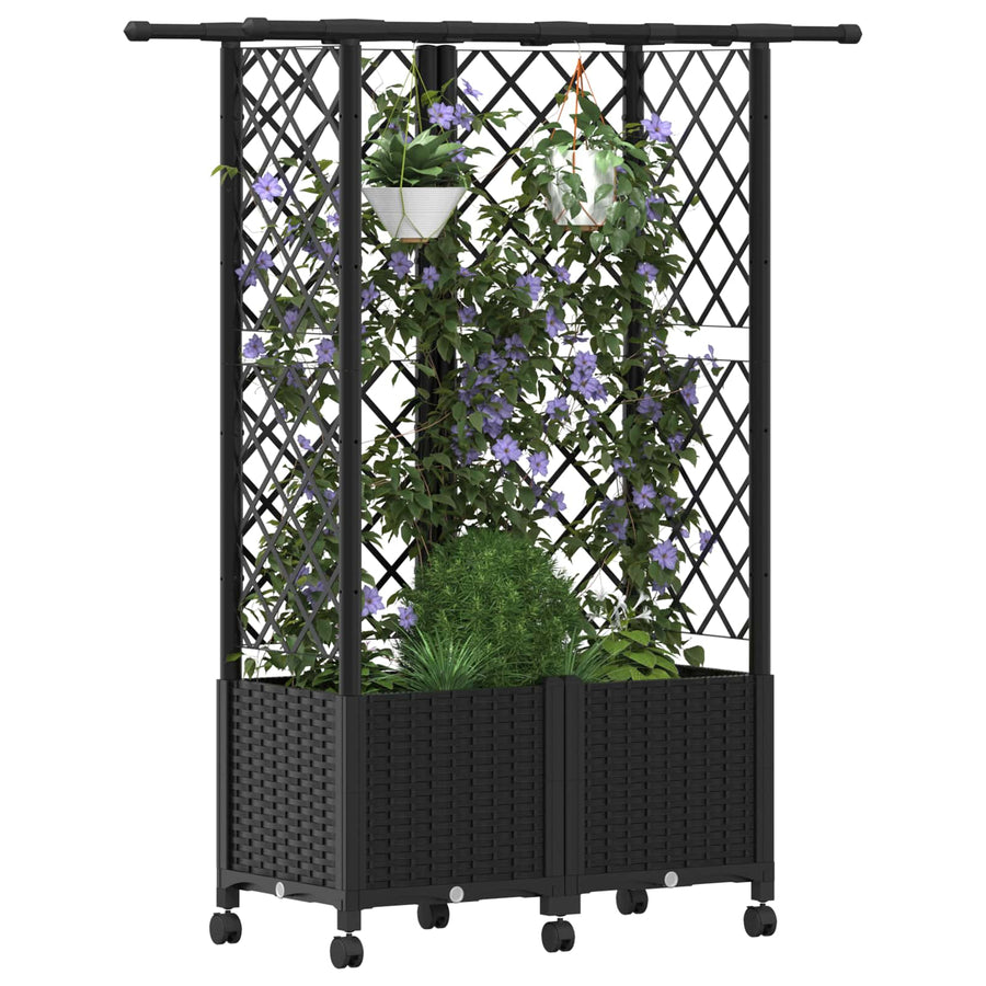 Verhoogd Bed met Trellis en Dak Zwart 124 x 40 x 142 cm PP