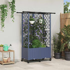 Verhoogde plantenbak 124x40x142 cm grijs PP met dak trellis