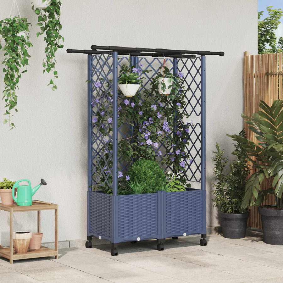 Verhoogd Bed met Trellis en Dak Grijs 124 x 40 x 142 cm PP