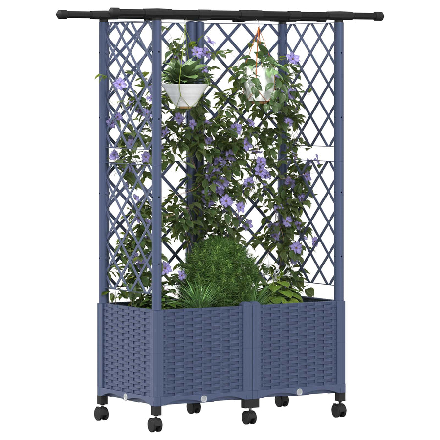 Verhoogd Bed met Trellis en Dak Grijs 124 x 40 x 142 cm PP