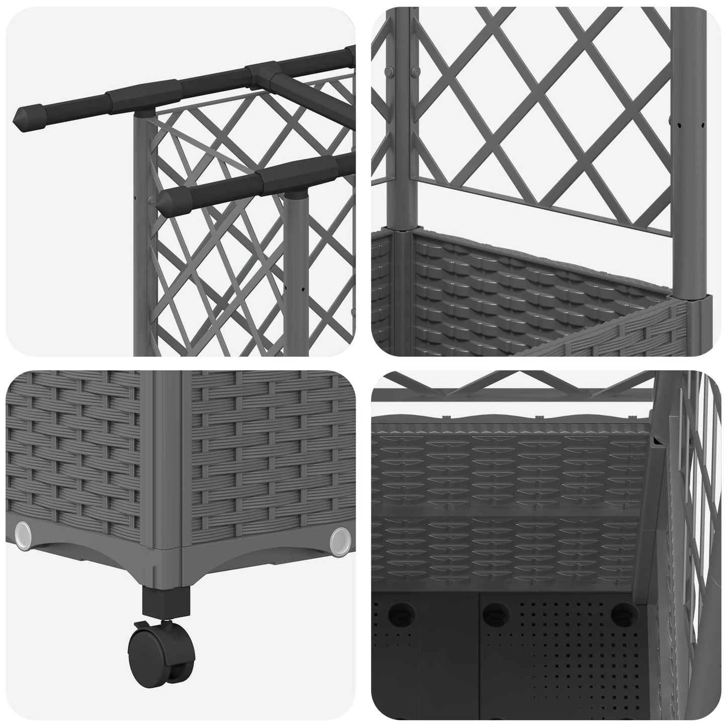 Verhoogd Bed met Trellis en Dak Lichtgrijs 124 x 40 x 142 cm PP