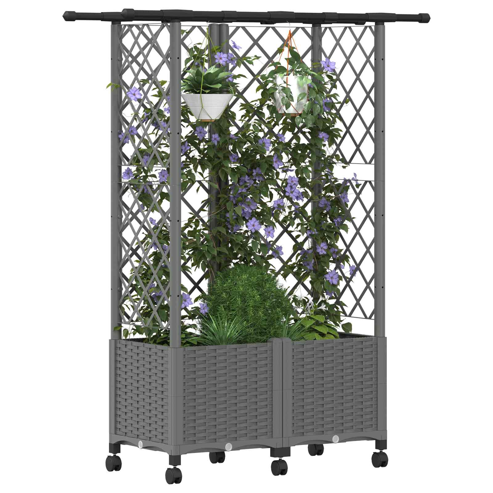 Verhoogd Bed met Trellis en Dak Lichtgrijs 124 x 40 x 142 cm PP