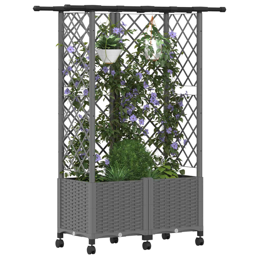 Verhoogd Bed met Trellis en Dak Lichtgrijs 124 x 40 x 142 cm PP