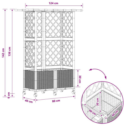 Verhoogd Bed met Trellis en Dak Lichtgrijs 124 x 40 x 142 cm PP