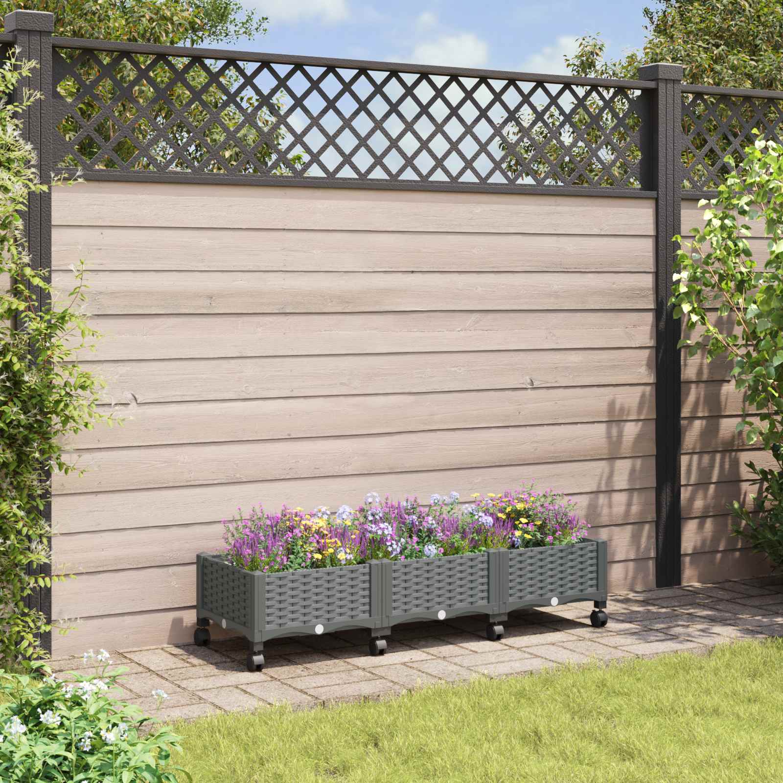 Tuinschaal met wielen Lichtgrijs 120 x 40 x 33 cm PP