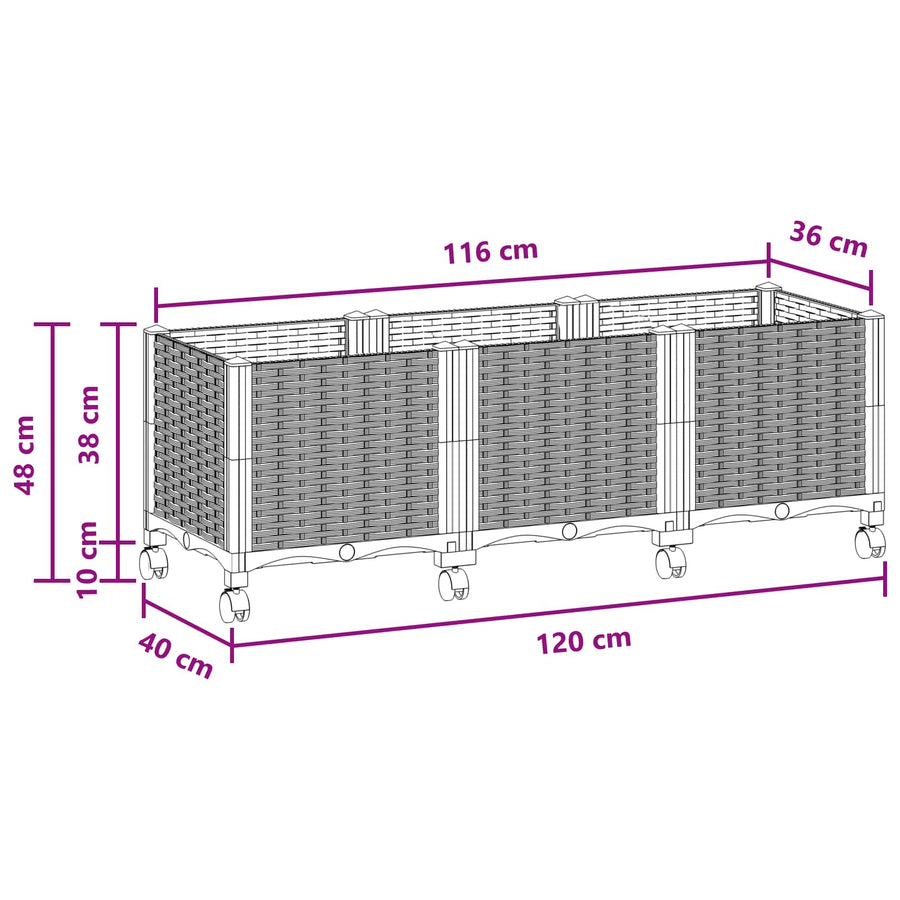 Tuinschaal met wielen Bruin 120 x 40 x 44 cm PP