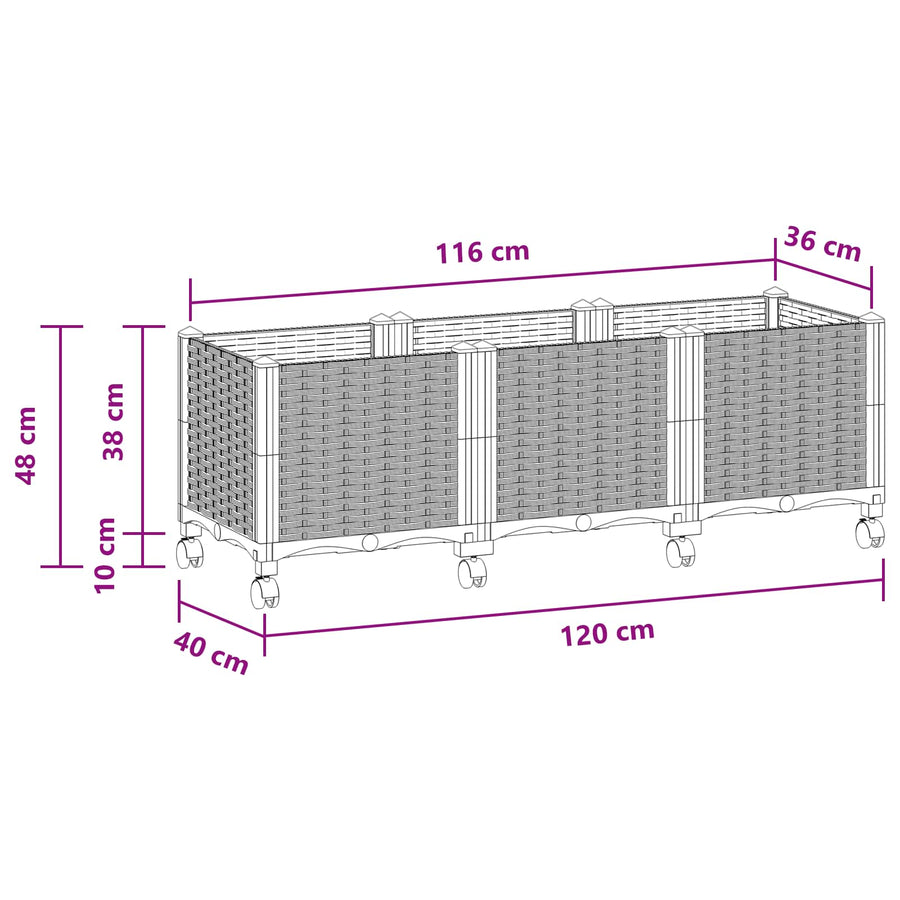 Tuinschaal met wielen Wit 120 x 40 x 48 cm PP