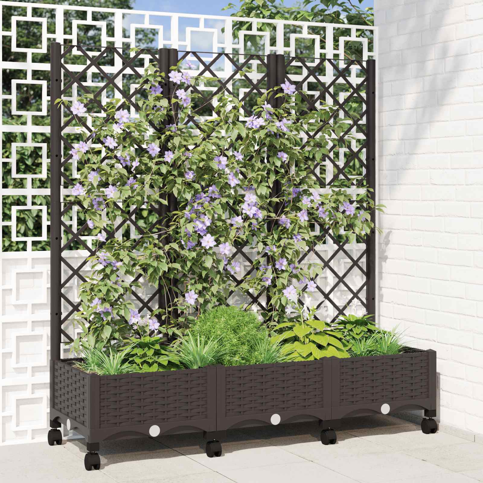 Tuinplantbak met schutting en wielen Bruin 120 x 40 x 131,5 cm