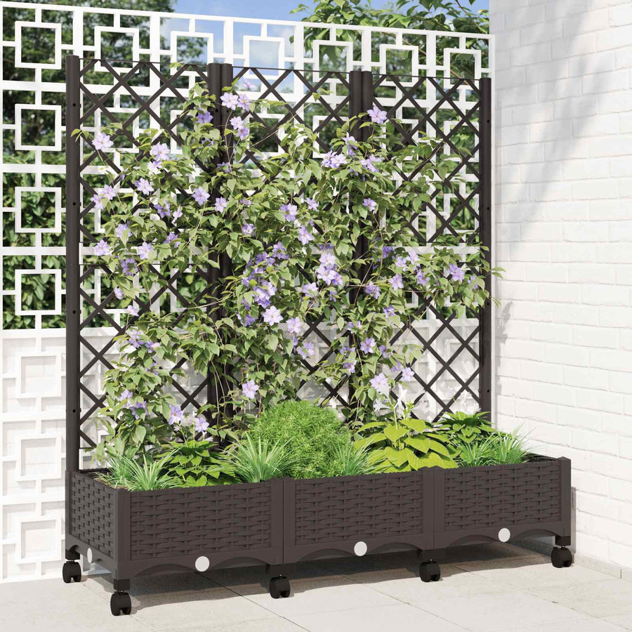 Tuinplantbak met schutting en wielen Bruin 120 x 40 x 131,5 cm