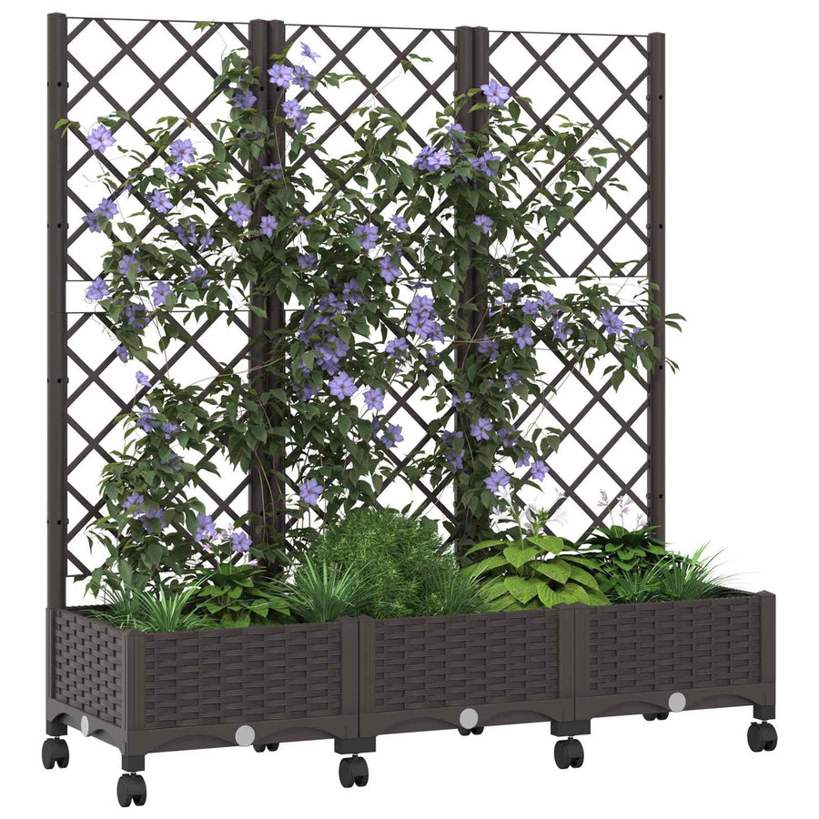 Tuinplantbak met schutting en wielen Bruin 120 x 40 x 131,5 cm