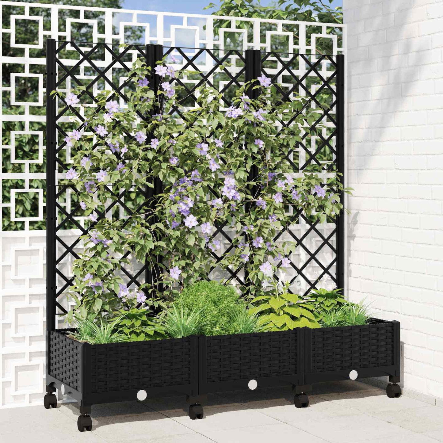 Tuinplantbak met schutting en wielen Zwart 120 x 40 x 131,5 cm