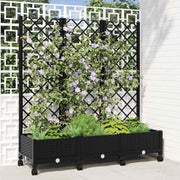 Plantenbak met klimrek en wielen 120x40x131,5 cm zwart