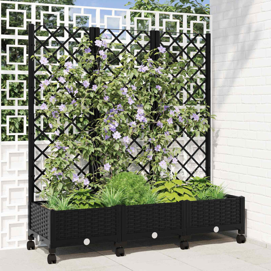 Tuinplantbak met schutting en wielen Zwart 120 x 40 x 131,5 cm