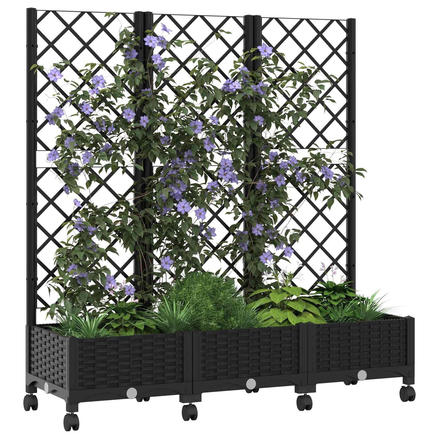 Tuinplantbak met schutting en wielen Zwart 120 x 40 x 131,5 cm
