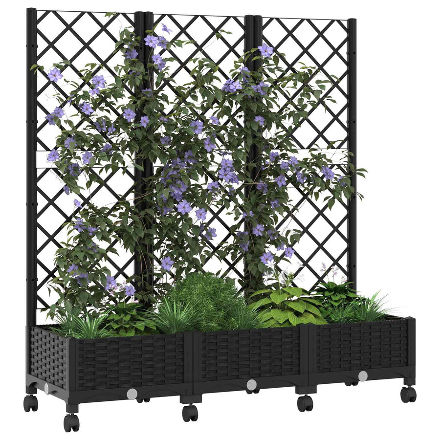 Tuinplantbak met schutting en wielen Zwart 120 x 40 x 131,5 cm