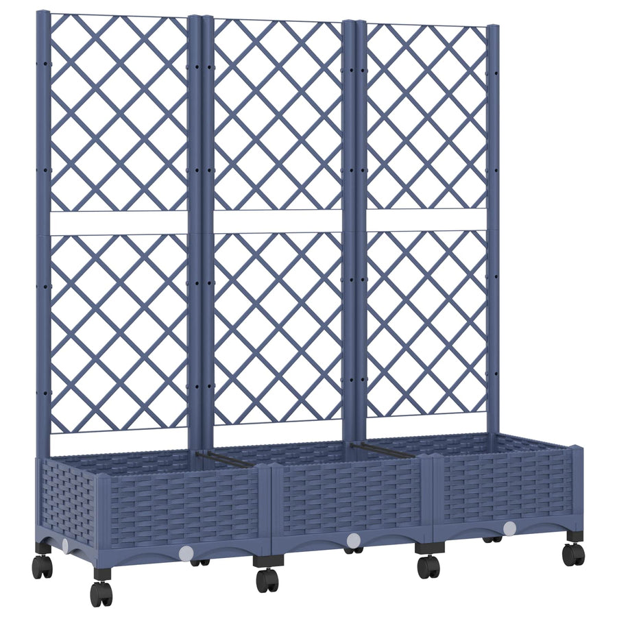 Tuinplantbak met schutting en wielen Blauw Grijs PP