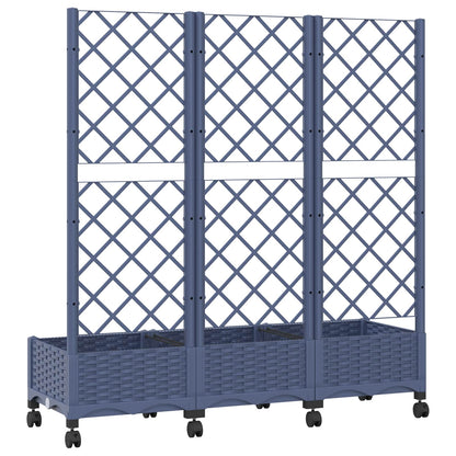 Tuinplantbak met schutting en wielen Blauw Grijs PP