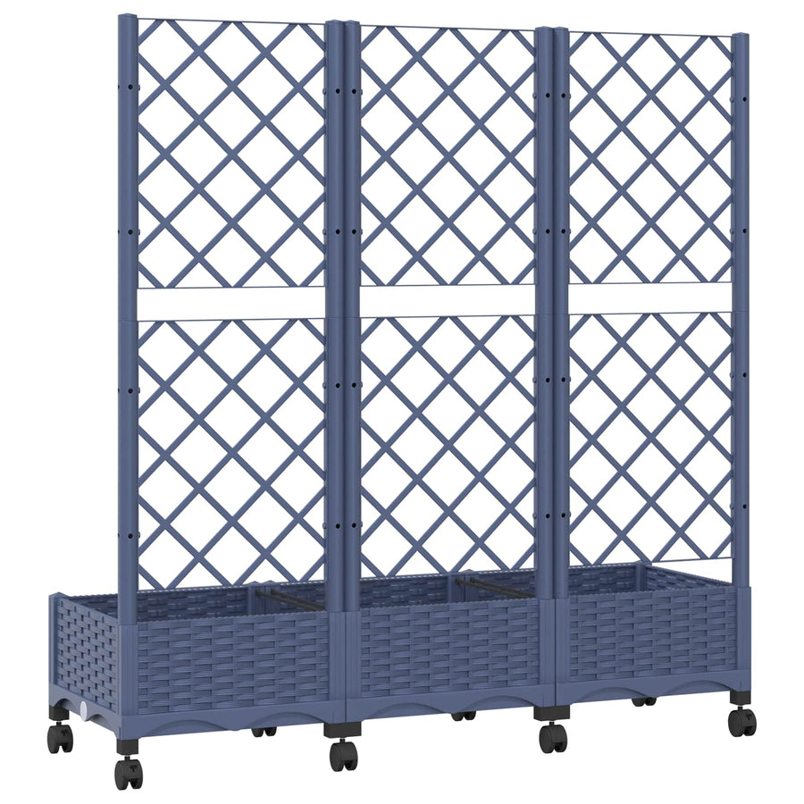 Tuinplantbak met schutting en wielen Blauw Grijs PP
