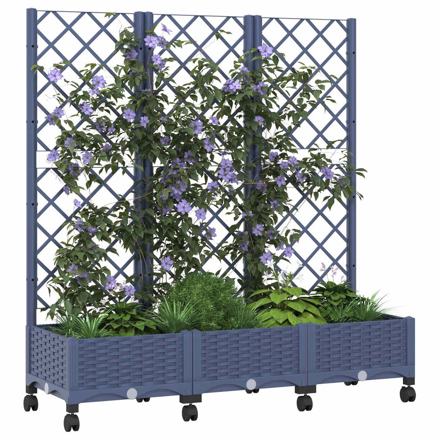Tuinplantbak met schutting en wielen Blauw Grijs PP