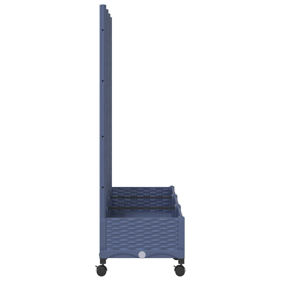 Tuinplantbak met schutting en wielen Blauw Grijs PP