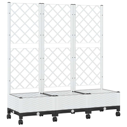 Tuinplantbak met schutting en wielen Wit 120 x 40 x 131,5 cm PP