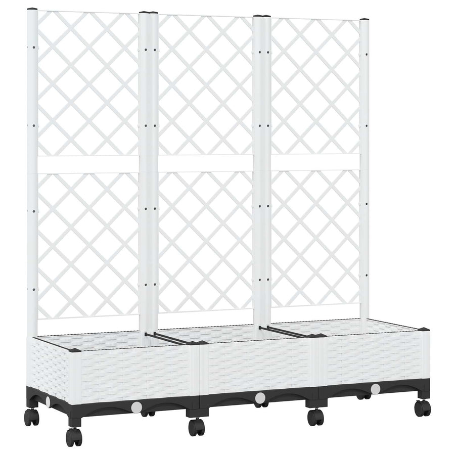 Tuinplantbak met schutting en wielen Wit 120 x 40 x 131,5 cm PP