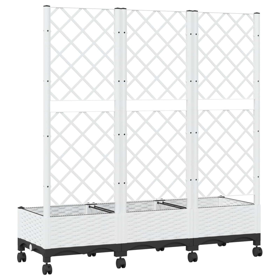 Tuinplantbak met schutting en wielen Wit 120 x 40 x 131,5 cm PP