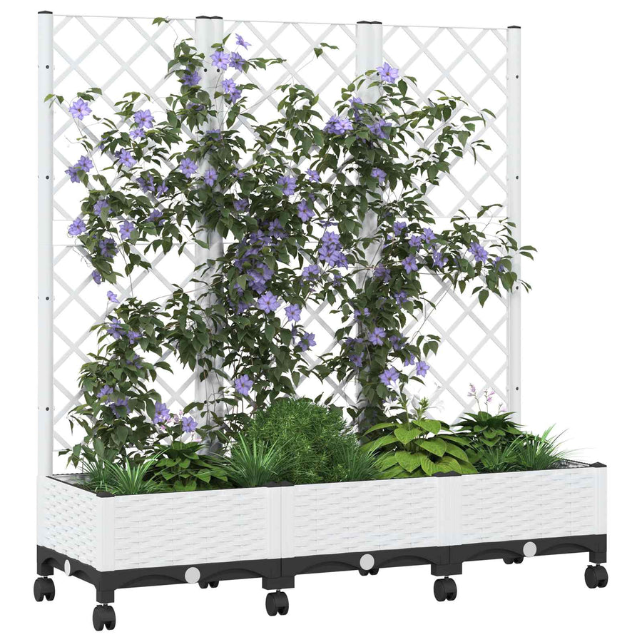 Tuinplantbak met schutting en wielen Wit 120 x 40 x 131,5 cm PP
