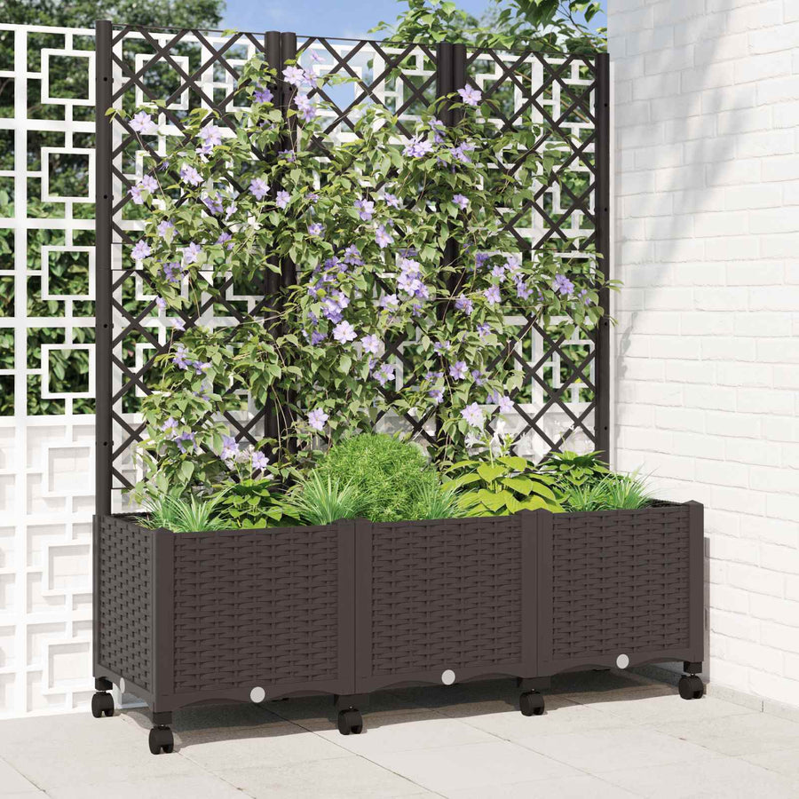 Tuinplantbak met schutting en wielen Bruin 120 x 40 x 146 cm PP
