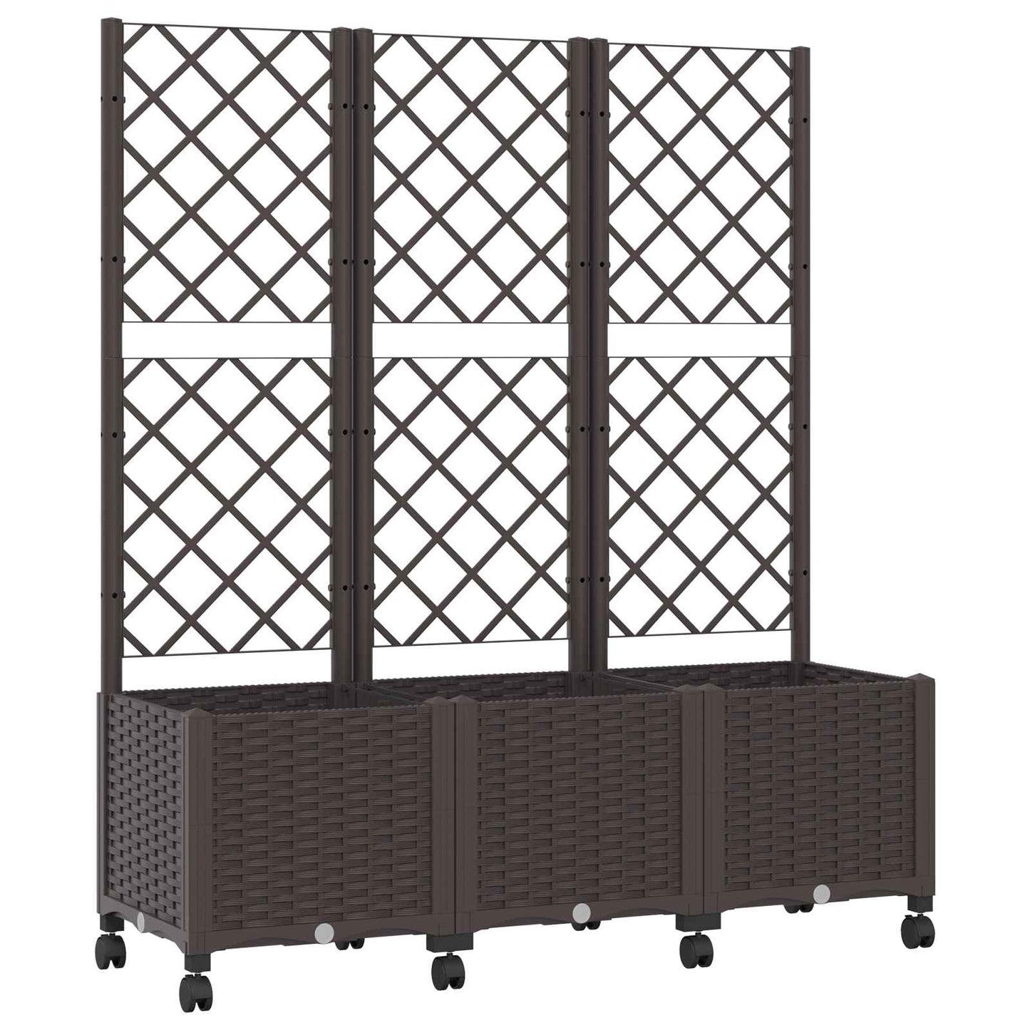 Tuinplantbak met schutting en wielen Bruin 120 x 40 x 146 cm PP