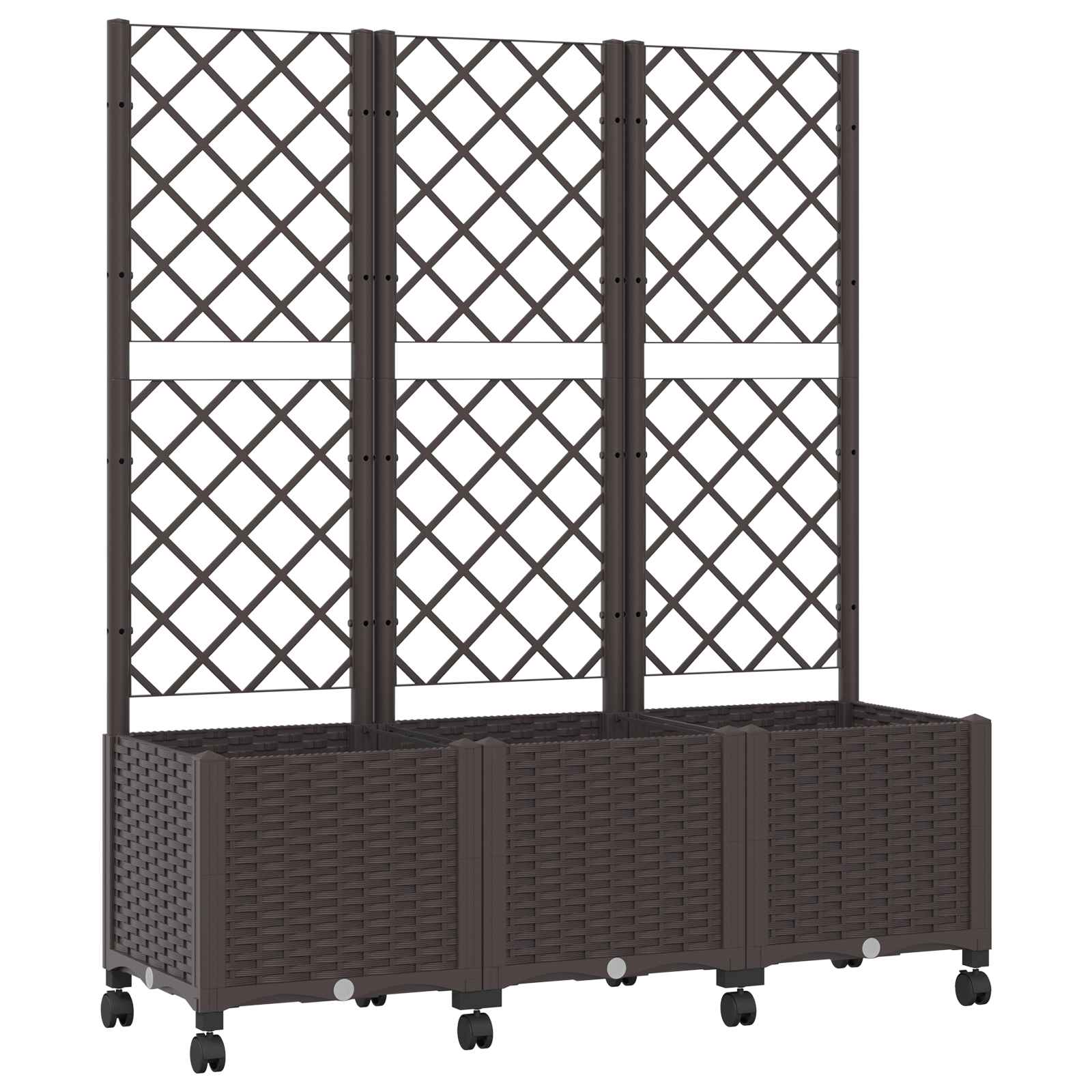 Tuinplantbak met schutting en wielen Bruin 120 x 40 x 146 cm PP