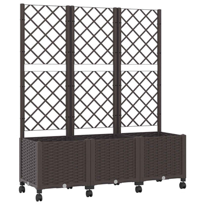 Tuinplantbak met schutting en wielen Bruin 120 x 40 x 146 cm PP