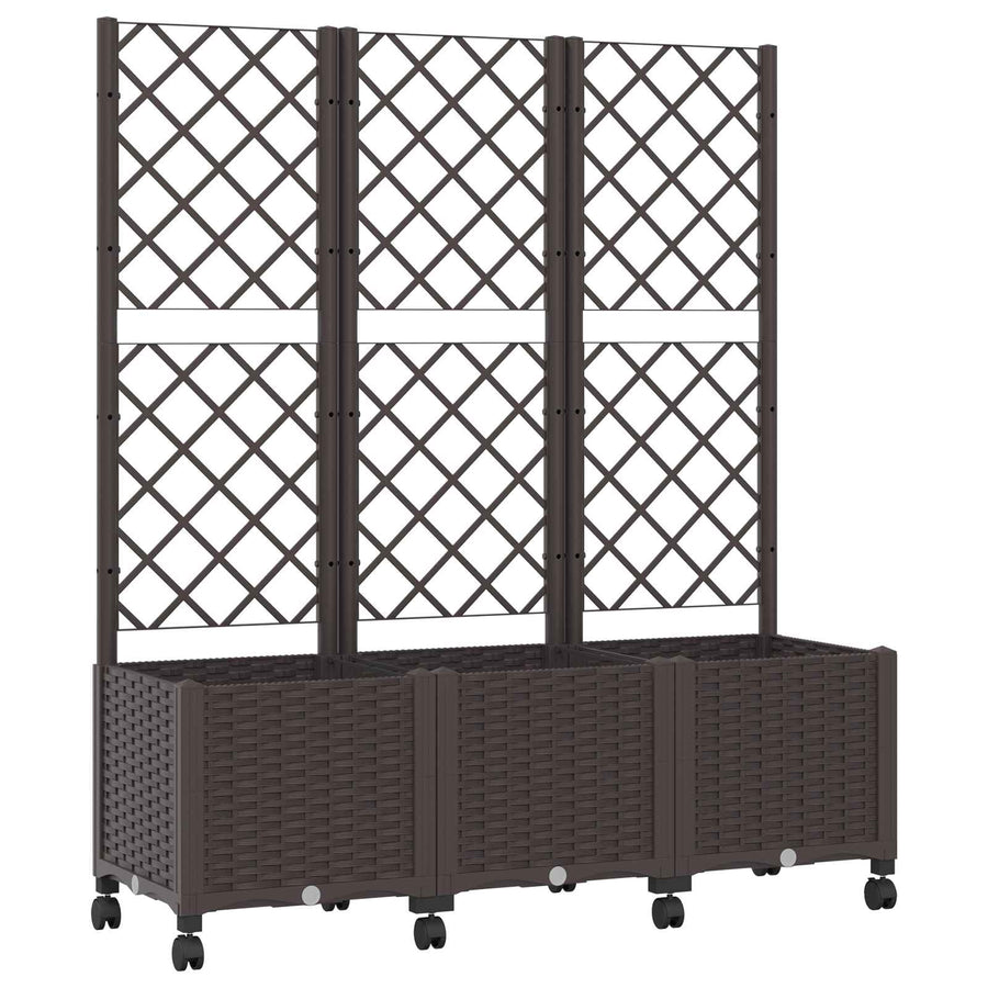 Tuinplantbak met schutting en wielen Bruin 120 x 40 x 146 cm PP