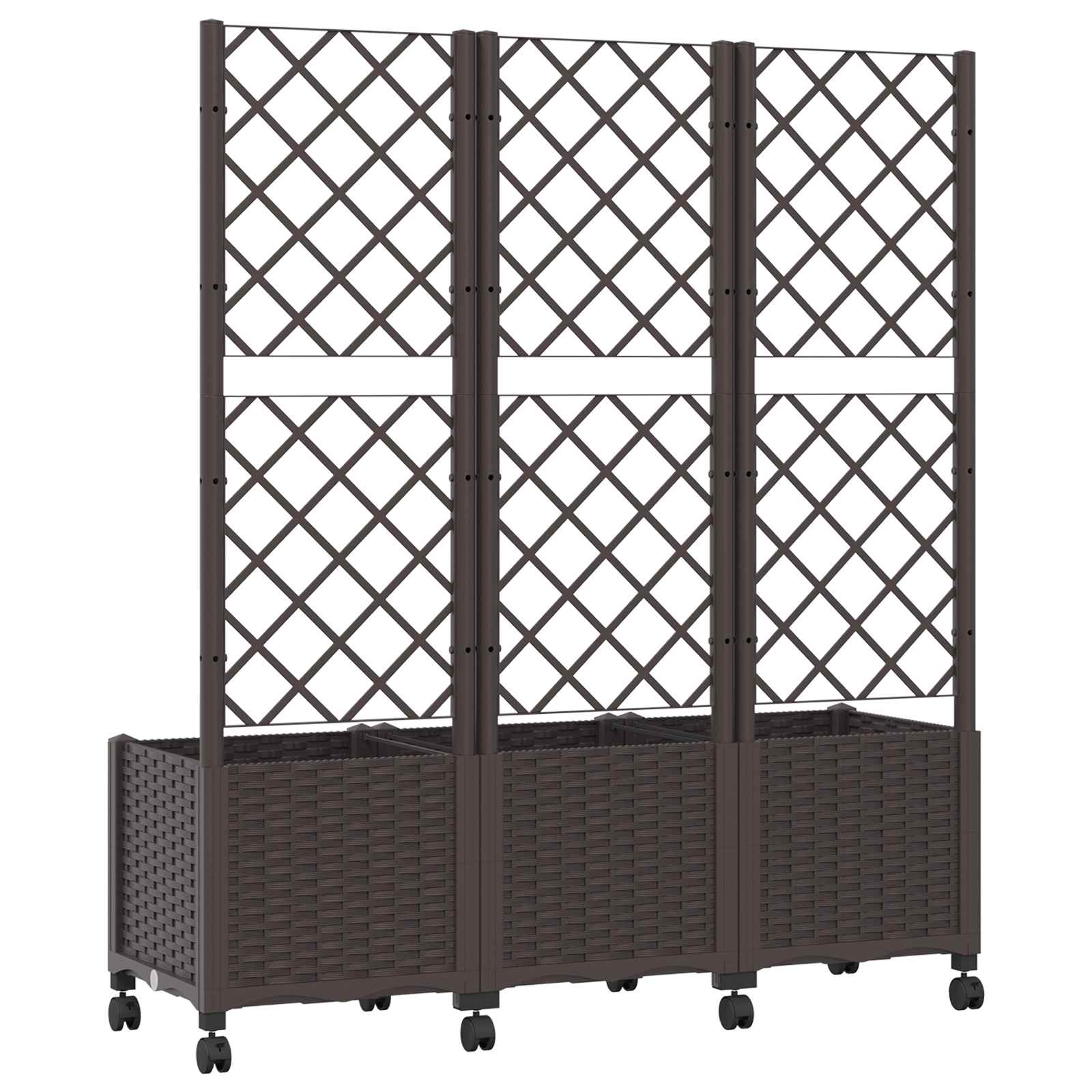 Tuinplantbak met schutting en wielen Bruin 120 x 40 x 146 cm PP