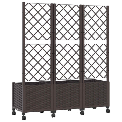 Tuinplantbak met schutting en wielen Bruin 120 x 40 x 146 cm PP