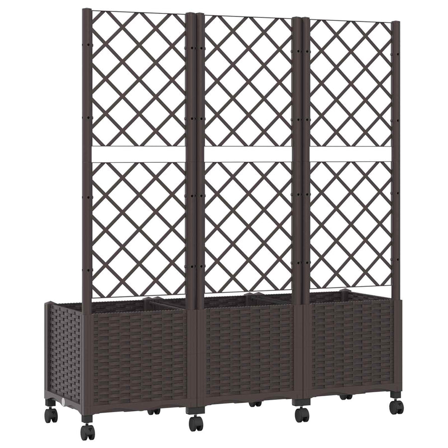 Tuinplantbak met schutting en wielen Bruin 120 x 40 x 146 cm PP
