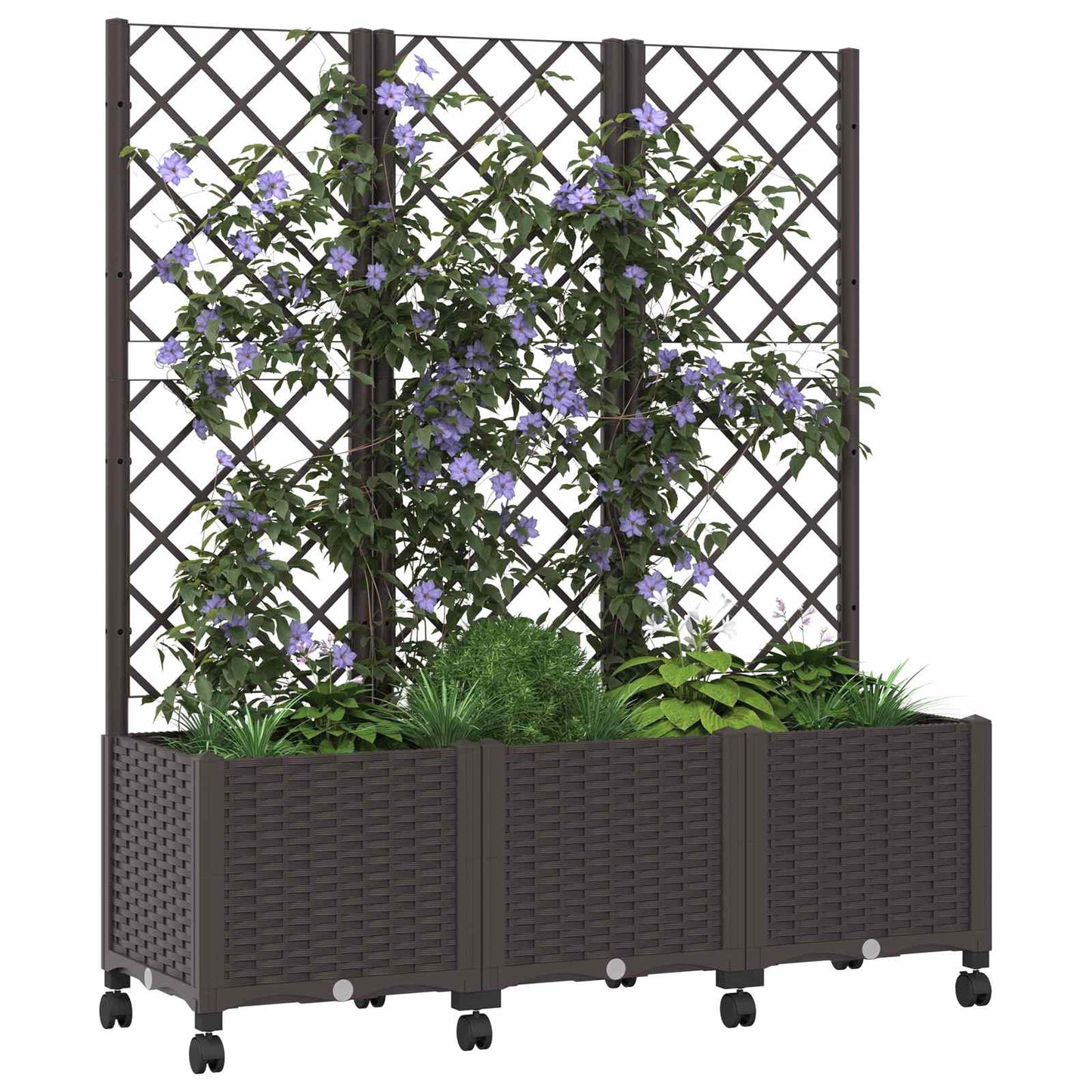 Tuinplantbak met schutting en wielen Bruin 120 x 40 x 146 cm PP