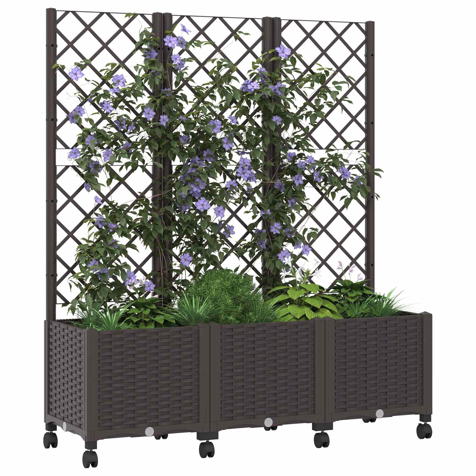 Tuinplantbak met schutting en wielen Bruin 120 x 40 x 146 cm PP