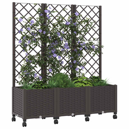 Tuinplantbak met schutting en wielen Bruin 120 x 40 x 146 cm PP
