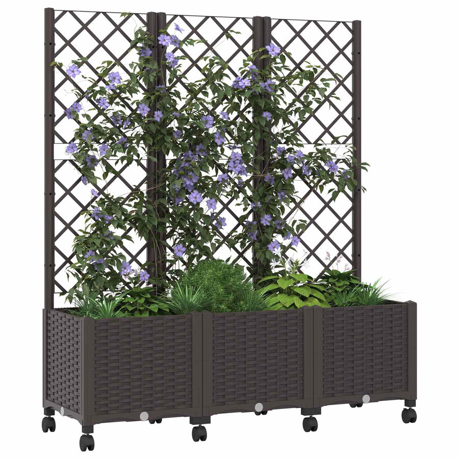 Tuinplantbak met schutting en wielen Bruin 120 x 40 x 146 cm PP