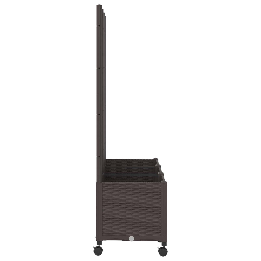 Tuinplantbak met schutting en wielen Bruin 120 x 40 x 146 cm PP